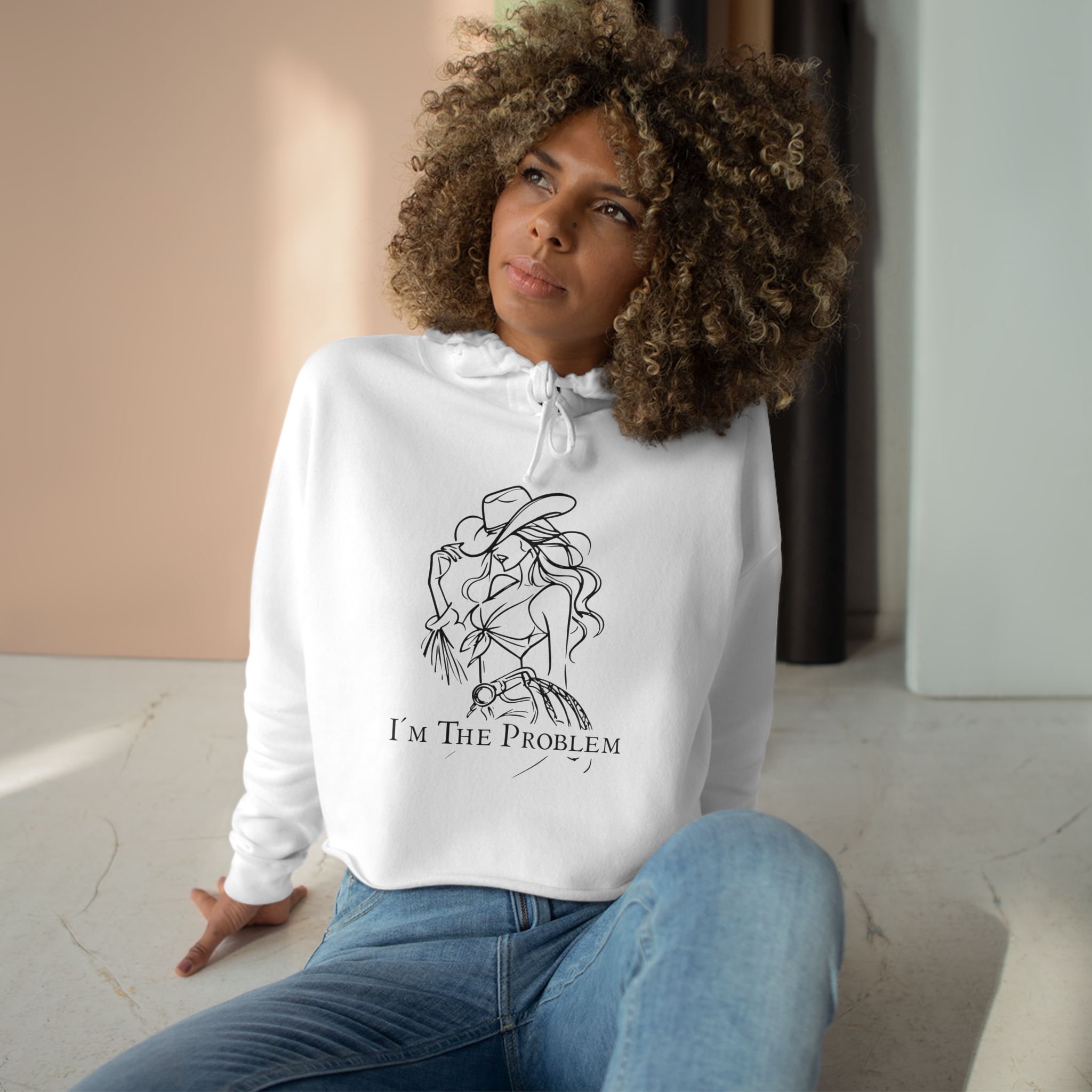 I'm The Problem Crop Hoodie — Minimal Line Art Women’s Cropped Hoodie